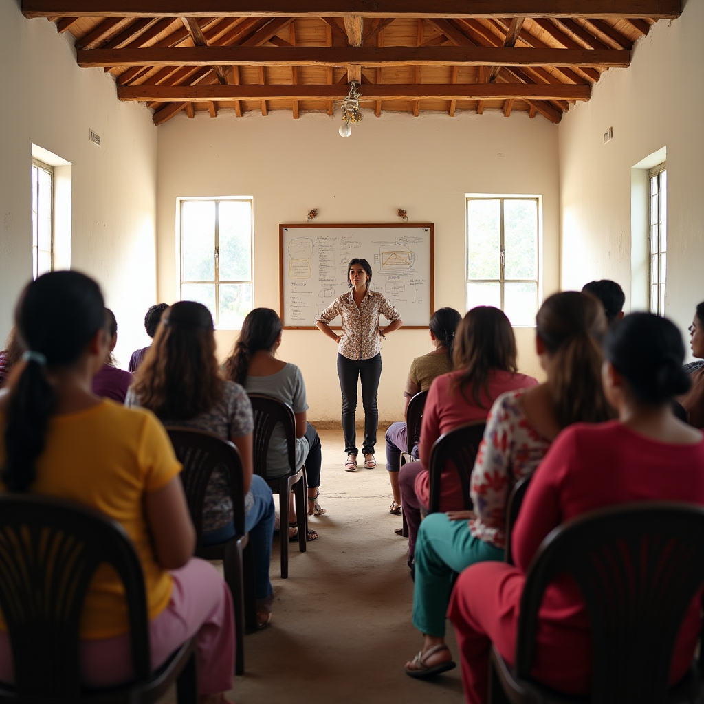 Financial education session in a community center in rural Mexico